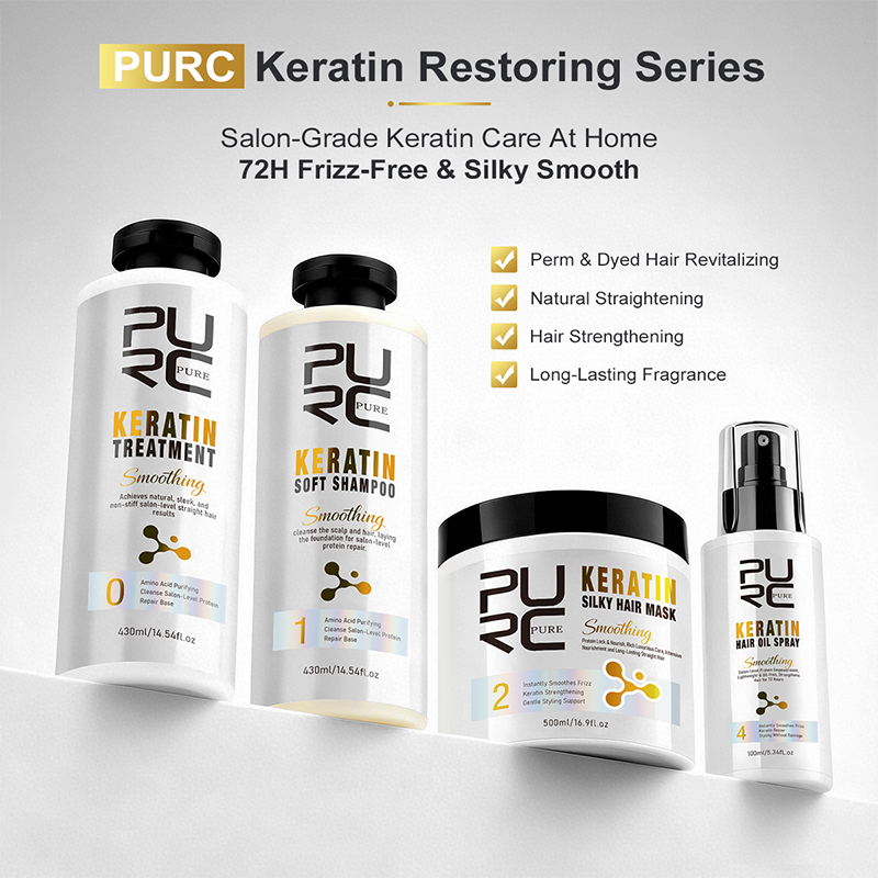 Hair Care Keratin - PURC Keratinebehandeling Haarverzorgingsset Rechttrekkingsshampoo Haarmasker Gladmakende